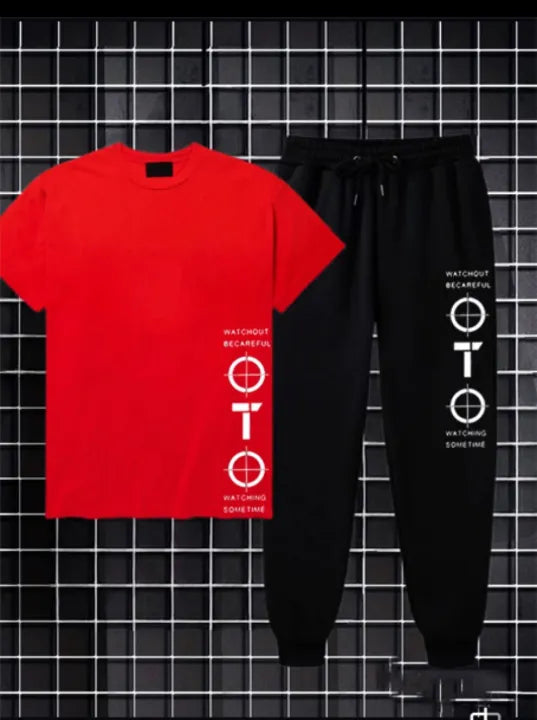 Watch Out Aim Cotton Jersey Half Sleeves O Neck Short Sleeves Summer Round Neck Casual T Shirt & Trouser Sweat Pants Premium Track Suit For Men & Boys - Black White Yellow Colors T-Shirts Tracksuit