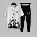 Men's Micro Plain Track Suit White Black Flame Deer Antler