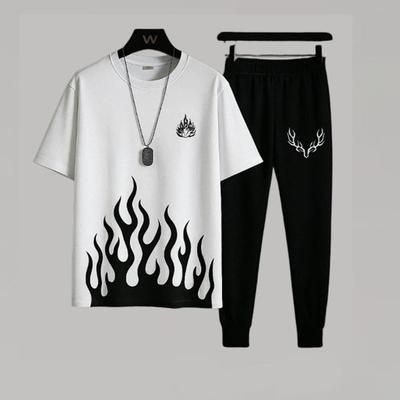 Men's Micro Plain Track Suit White Black Flame Deer Antler
