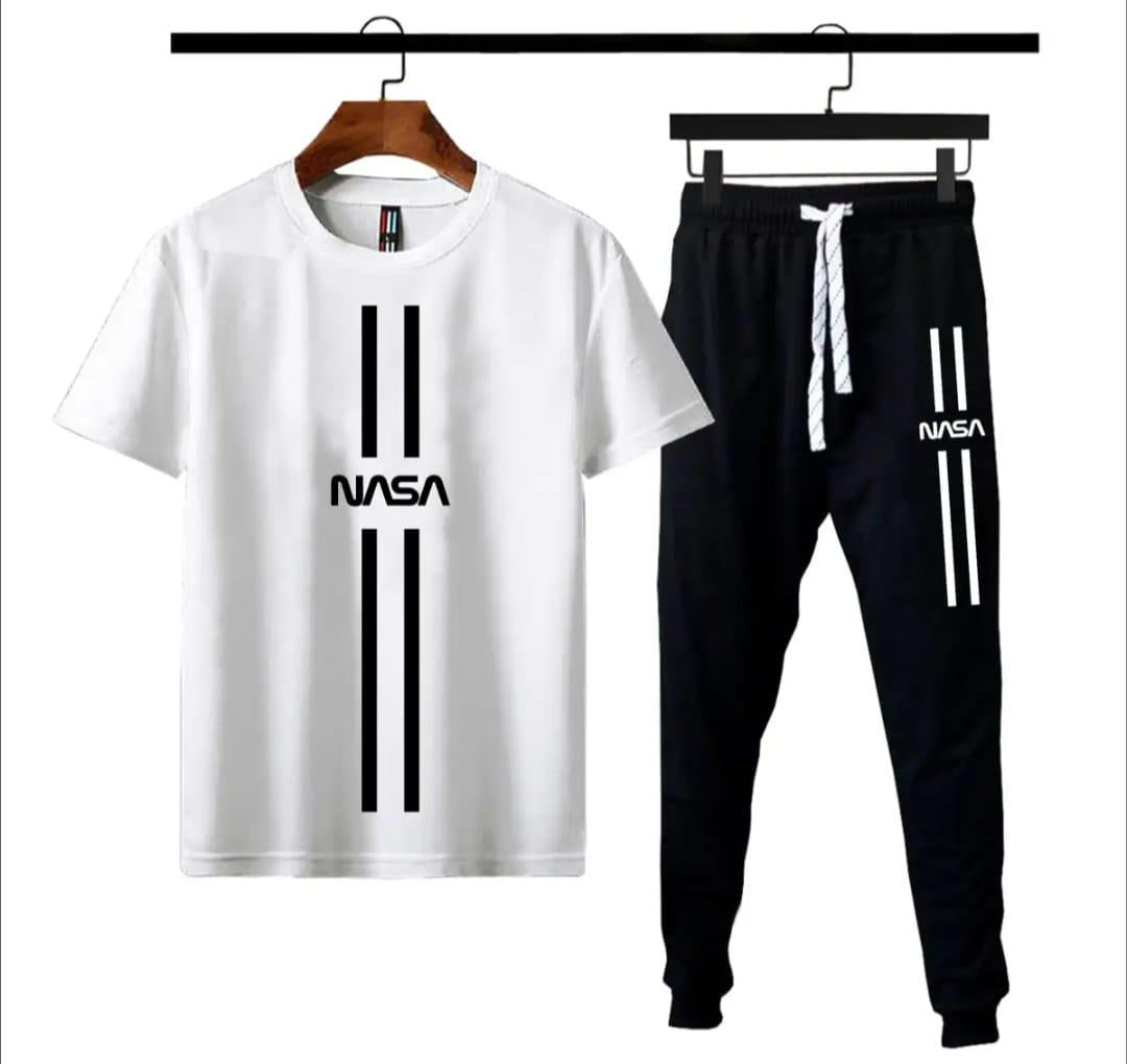 NASA Print Track Suit White Black Cotton Medium to XL