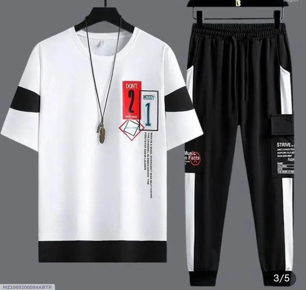 Men Graphic Track Suit White Black Medium to XL