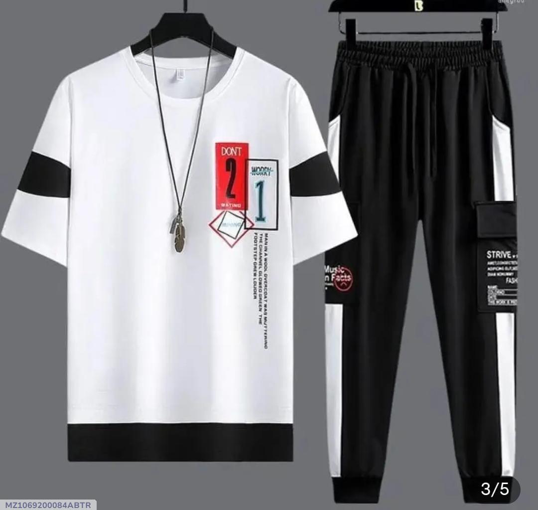 Men Graphic Track Suit White Black Medium to XL