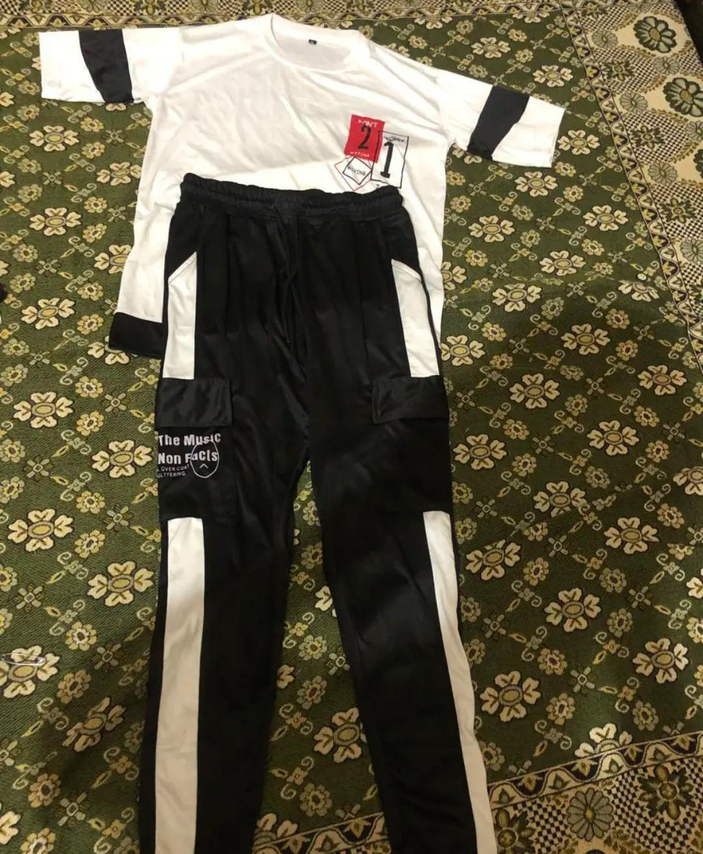 Men Graphic Track Suit White Black Medium to XL