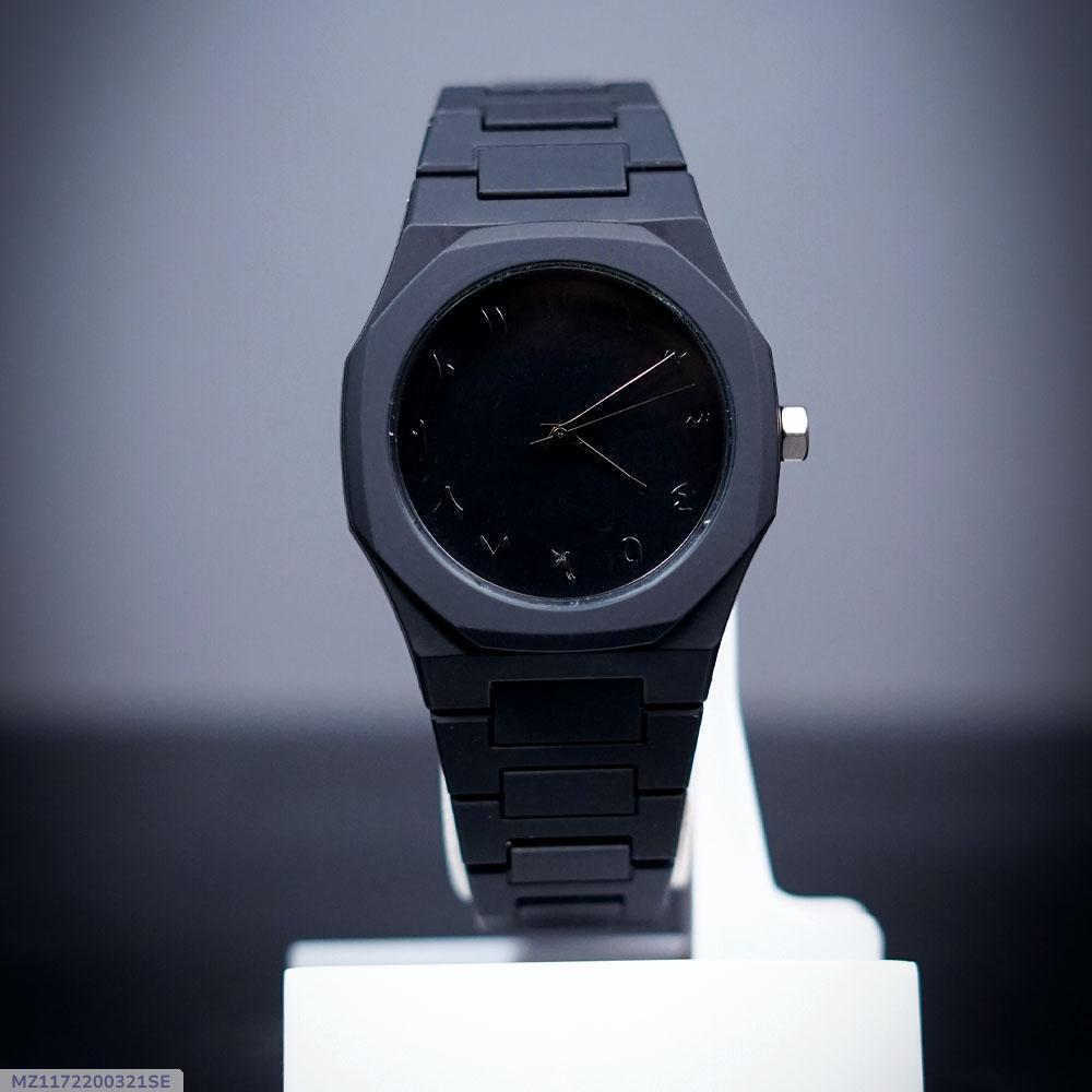 Black Men's Quartz Watch with Stainless Steel Strap