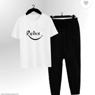 Men Cotton Printed Track Suit White Black Medium to XL
