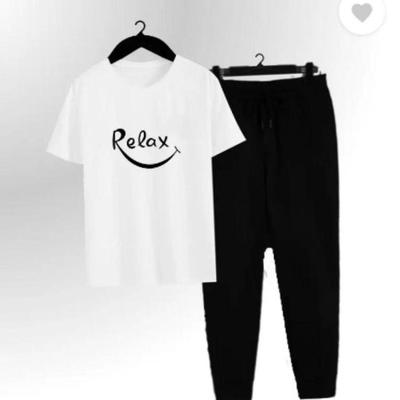 Men Cotton Printed Track Suit White Black Medium to XL