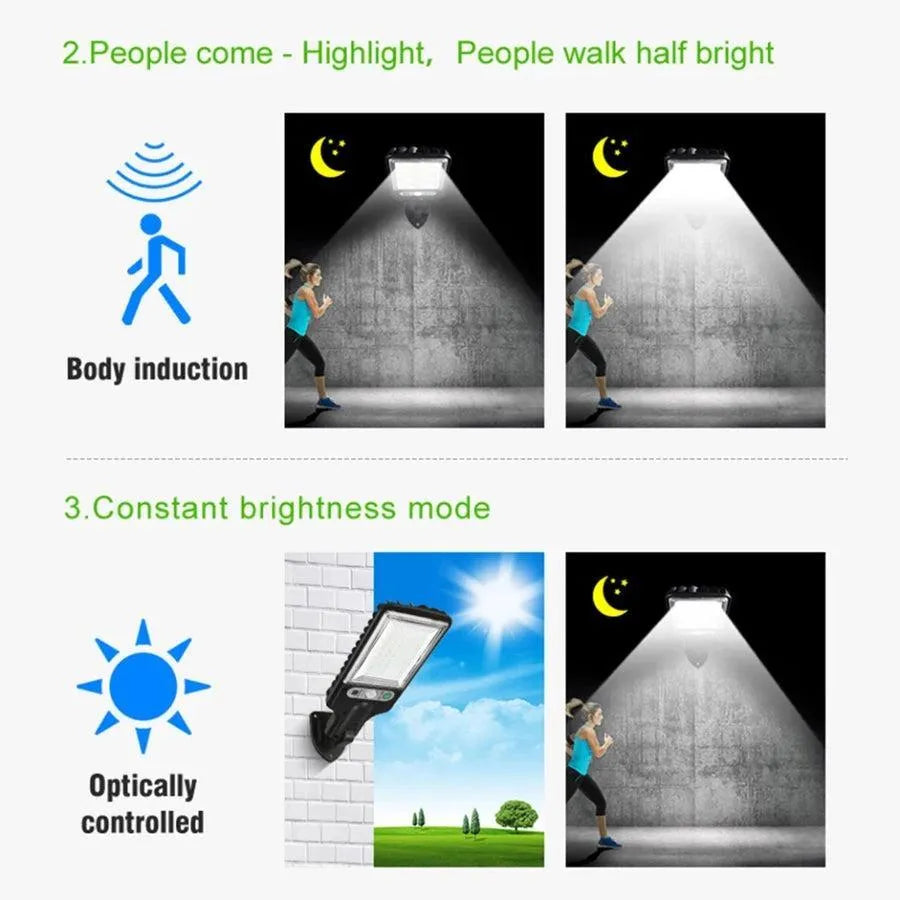 Solar Motion Sensor Street Lamp Black Rechargeable