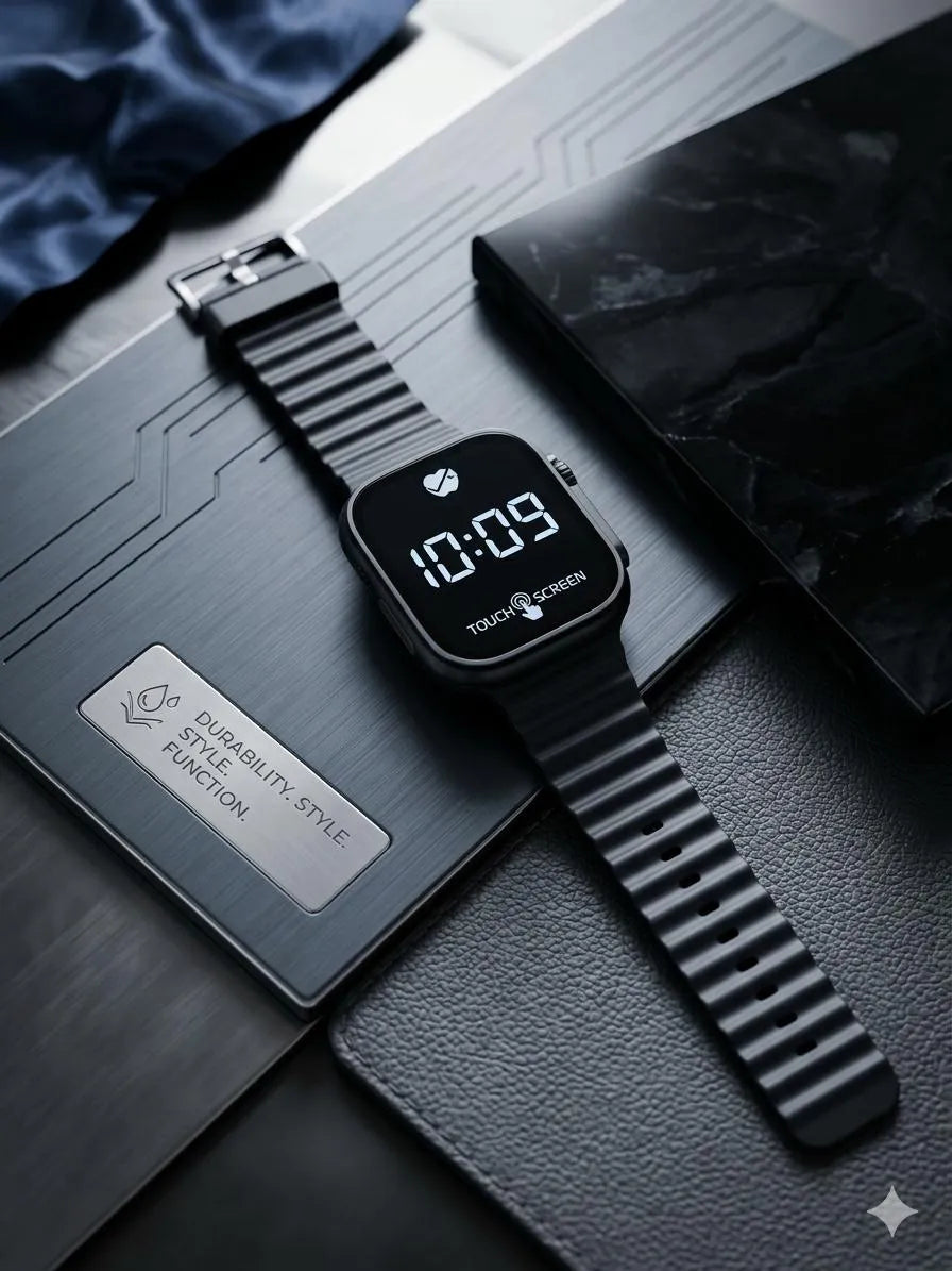 Unisex Digital Watch Black 100m Waterproof