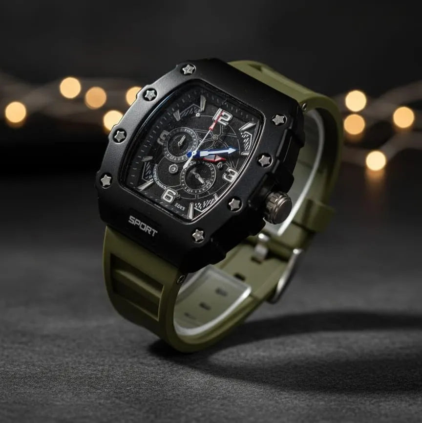 Oxford Military Style Sport Watch Olive Green Silicone Strap