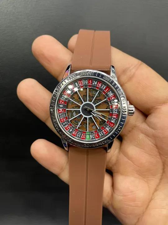 Men's Roulette Dial Quartz Watch with Silicone Strap - Blue, Black, Brown