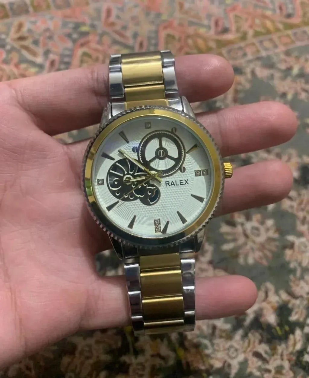Male Two-Tone Stainless Steel Watch with Gold Crown