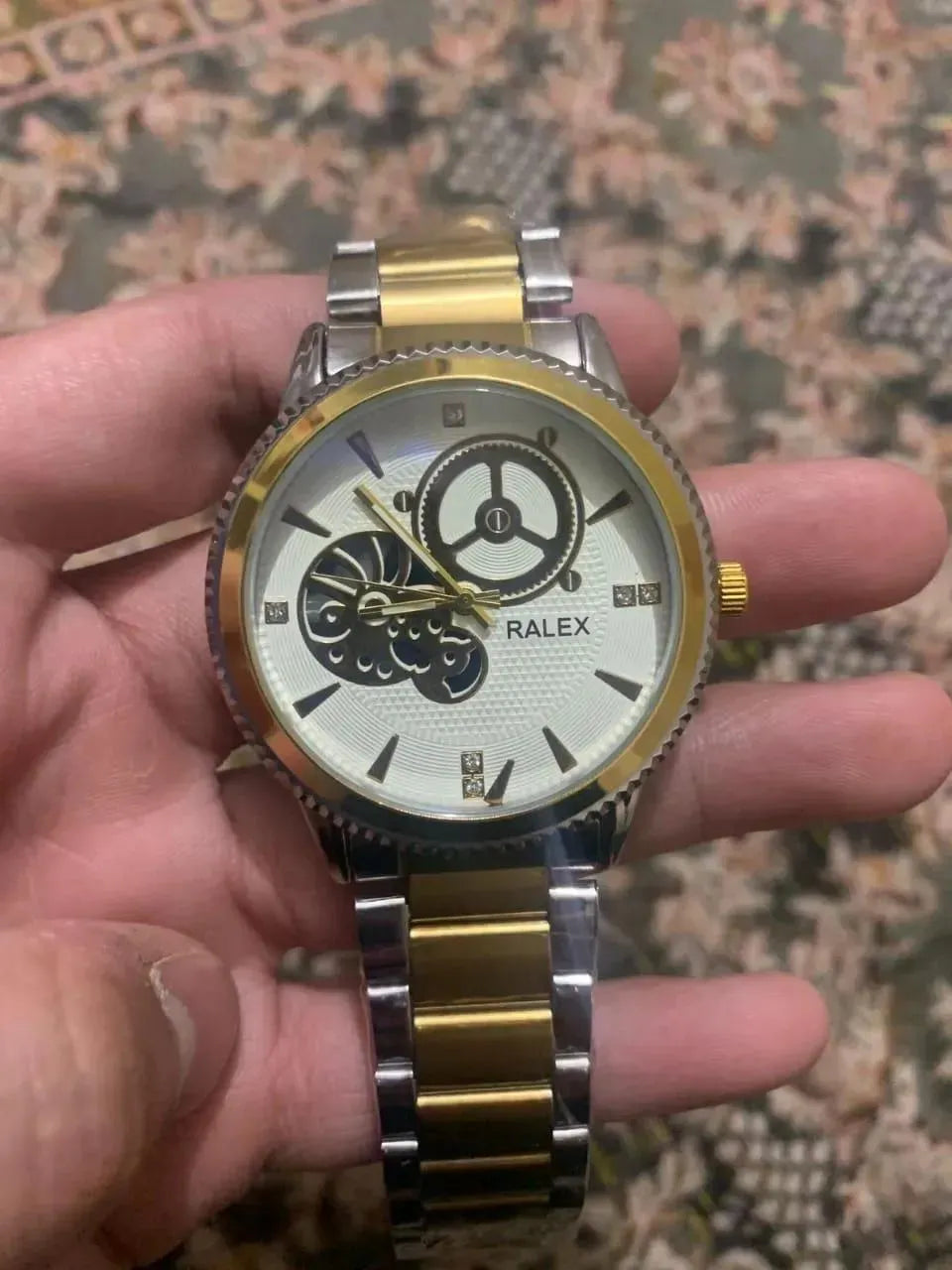 Male Two-Tone Stainless Steel Watch with Gold Crown