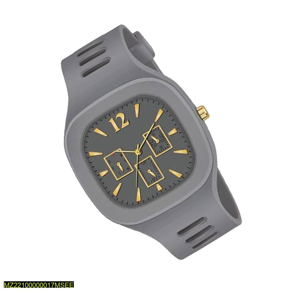 Men's Modern Grey Watch with Gold Dial & Silicone Band