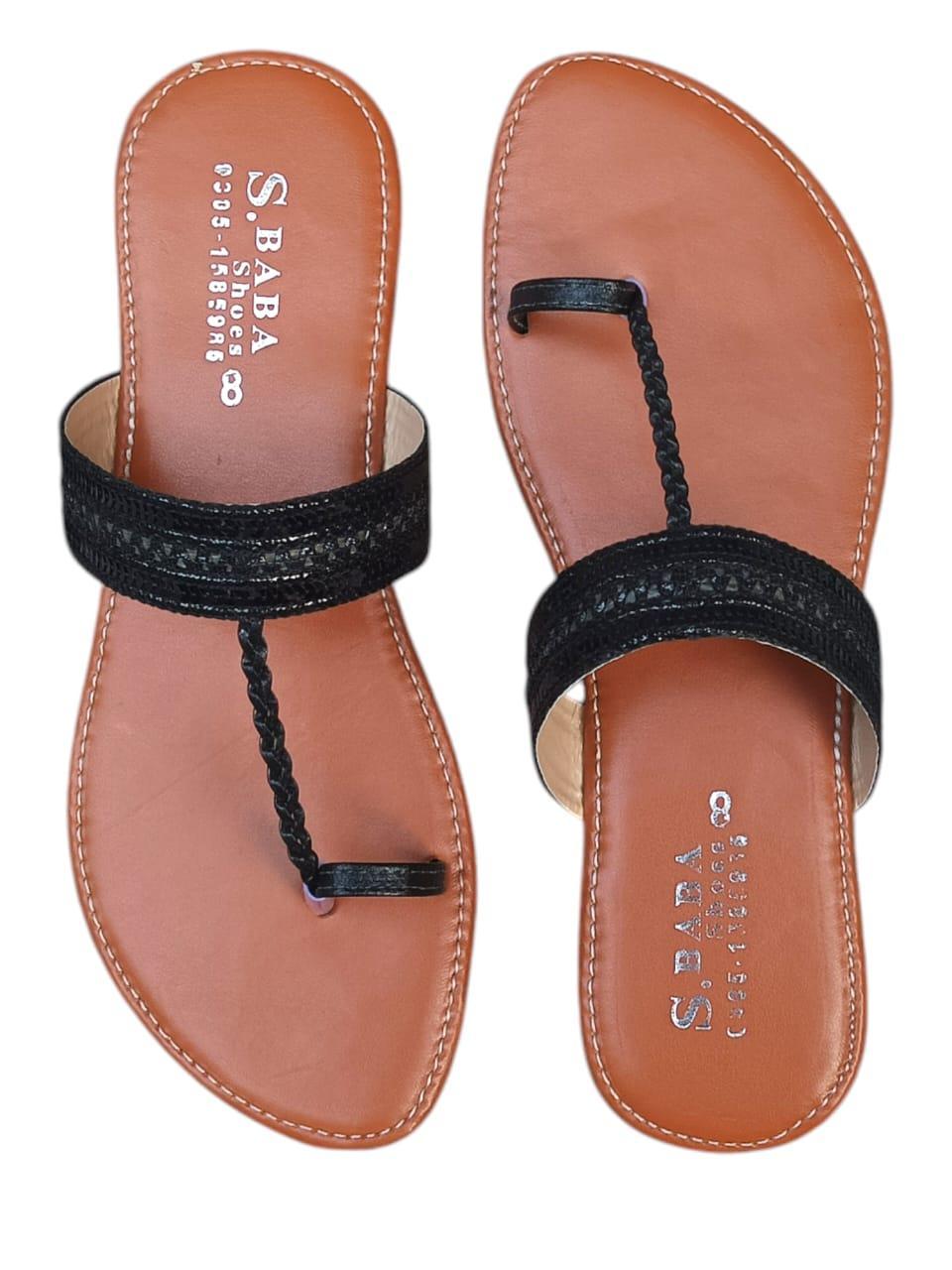 Women's Black PU Leather Kolhapuri Chappals Casual Comfort