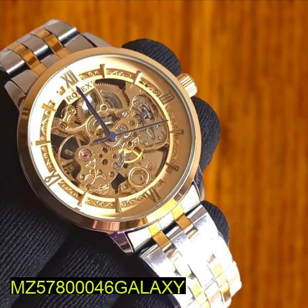 Men's Rose Gold Skeleton Watch with Stainless Steel Band