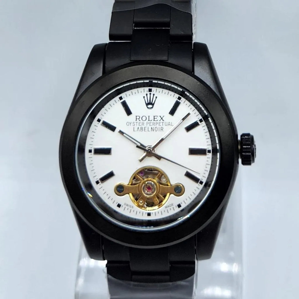 Men's Black PVD Automatic Watch with Open Heart Dial