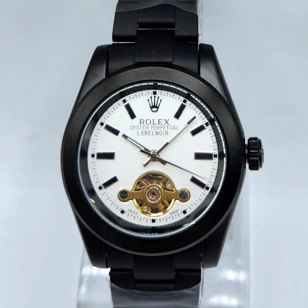 Men's Black PVD Automatic Watch with Open Heart Dial