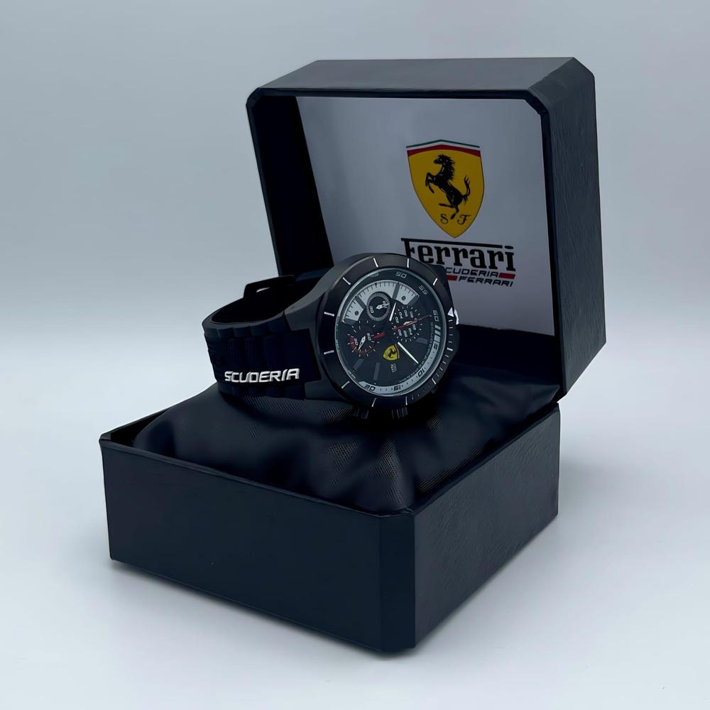 Ferrari Inspired Black Rubber Strap Watch for Men