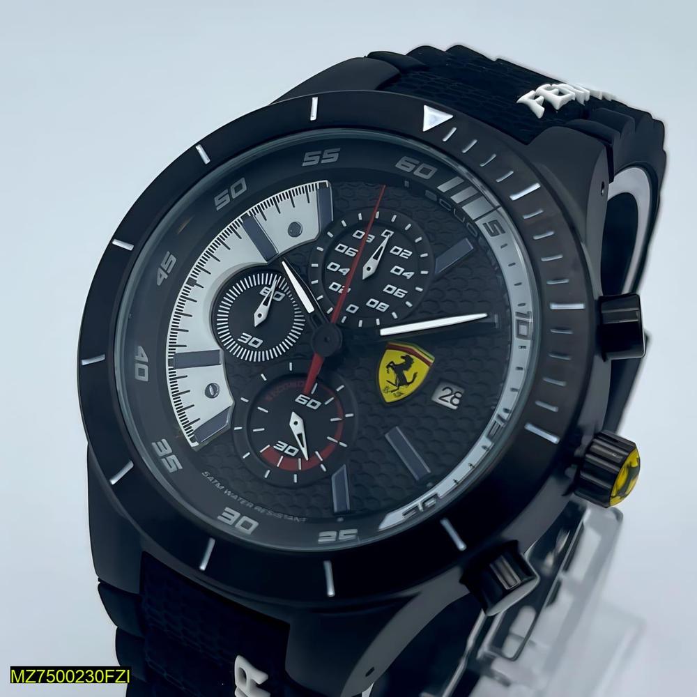 Ferrari Inspired Black Rubber Strap Watch for Men
