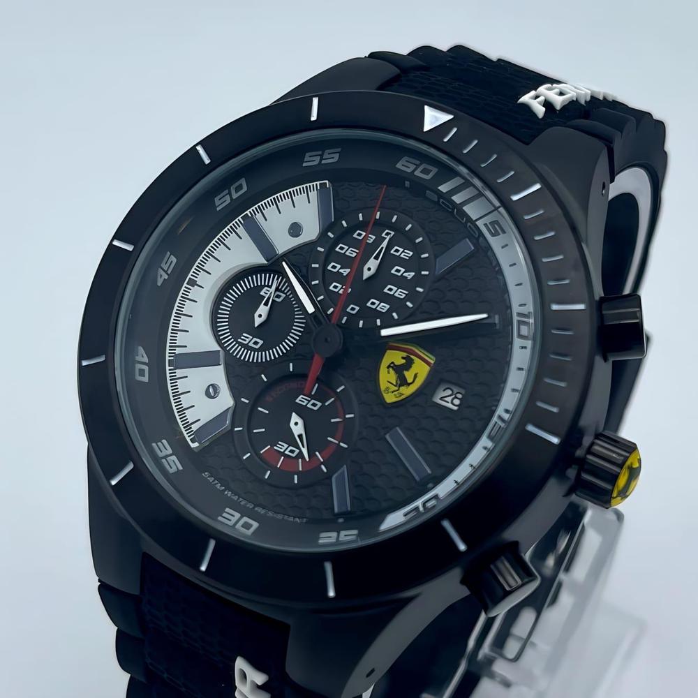 Ferrari Inspired Black Rubber Strap Watch for Men