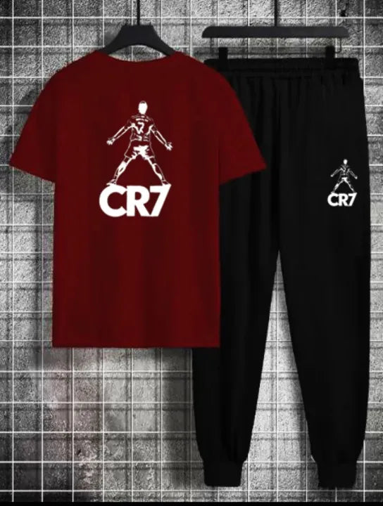 Cristiano Ronaldo Cotton Jersey Half Sleeves O Neck Short Sleeves Summer Round Neck Casual T Shirt & Trouser Sweat Pants Premium Track Suit For Men & Boys - Black White Yellow Colors T-Shirts Tracksuit