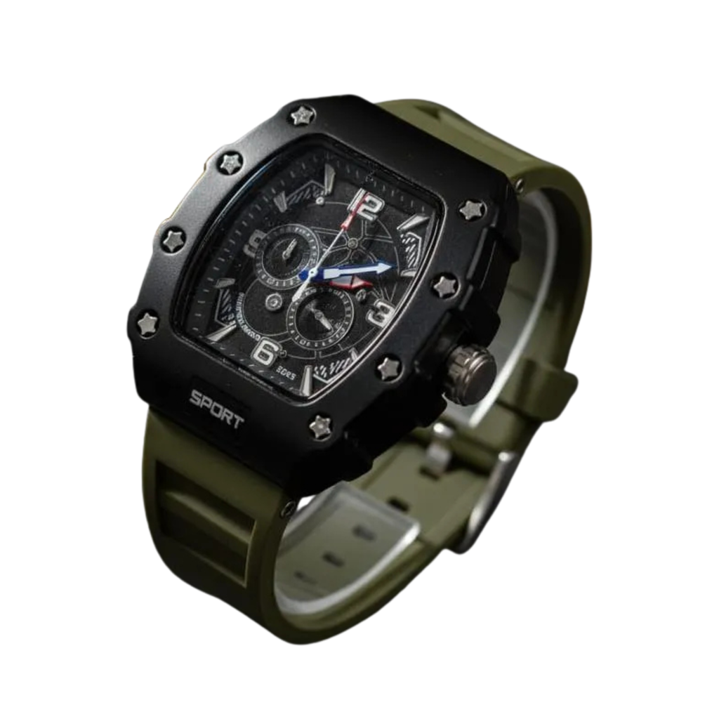Oxford Military Style Sport Watch Olive Green Silicone Strap