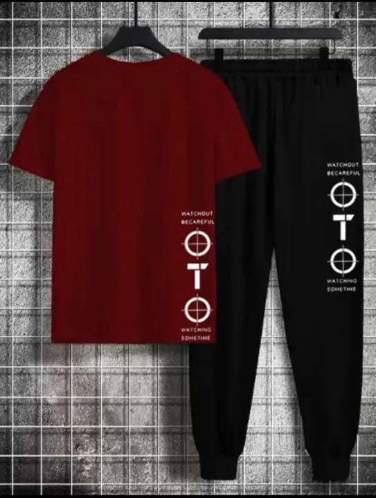 Watch Out Aim Cotton Jersey Half Sleeves O Neck Short Sleeves Summer Round Neck Casual T Shirt & Trouser Sweat Pants Premium Track Suit For Men & Boys - Black White Yellow Colors T-Shirts Tracksuit