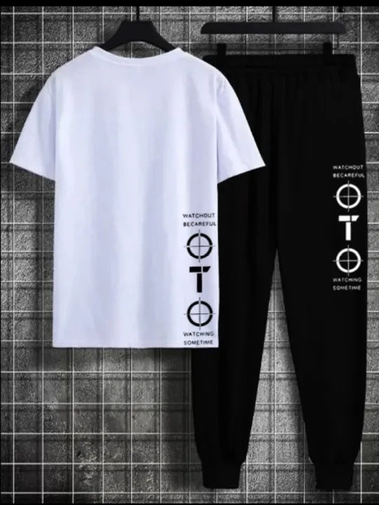 Watch Out Aim Cotton Jersey Half Sleeves O Neck Short Sleeves Summer Round Neck Casual T Shirt & Trouser Sweat Pants Premium Track Suit For Men & Boys - Black White Yellow Colors T-Shirts Tracksuit