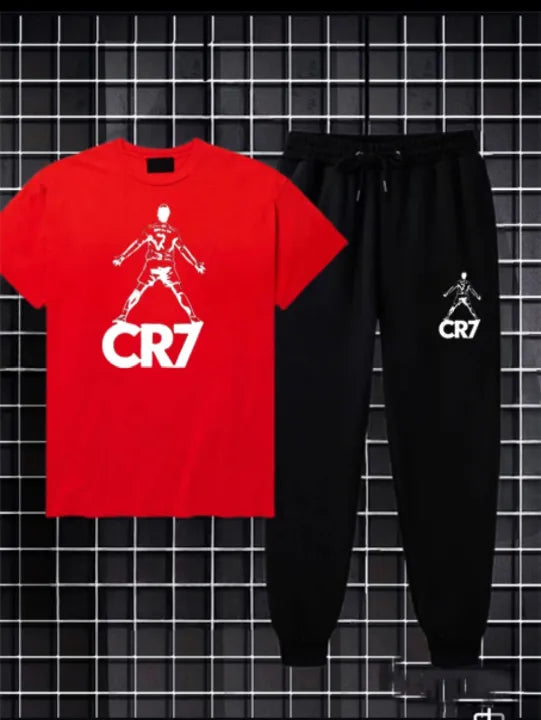 Cristiano Ronaldo Cotton Jersey Half Sleeves O Neck Short Sleeves Summer Round Neck Casual T Shirt & Trouser Sweat Pants Premium Track Suit For Men & Boys - Black White Yellow Colors T-Shirts Tracksuit