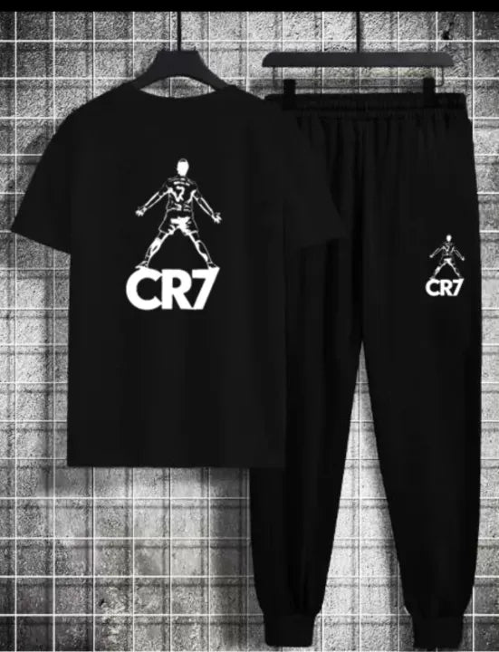 Cristiano Ronaldo Cotton Jersey Half Sleeves O Neck Short Sleeves Summer Round Neck Casual T Shirt & Trouser Sweat Pants Premium Track Suit For Men & Boys - Black White Yellow Colors T-Shirts Tracksuit