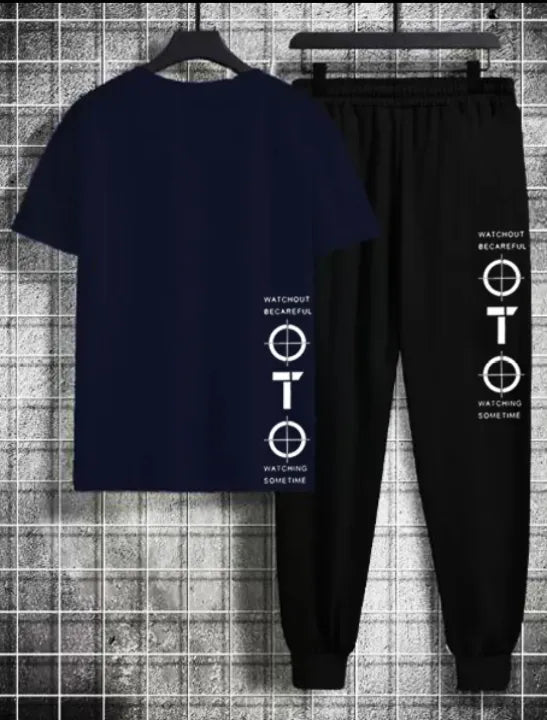 Watch Out Aim Cotton Jersey Half Sleeves O Neck Short Sleeves Summer Round Neck Casual T Shirt & Trouser Sweat Pants Premium Track Suit For Men & Boys - Black White Yellow Colors T-Shirts Tracksuit