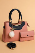 Chic 2-Piece Rexine Handbag Set Pink with Top Handle