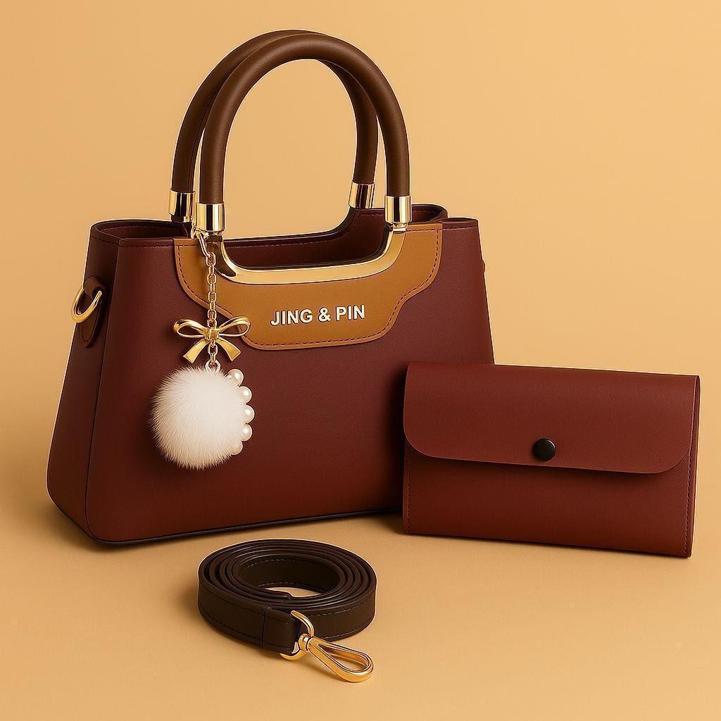 Chic 2-Piece Rexine Handbag Set Pink with Top Handle